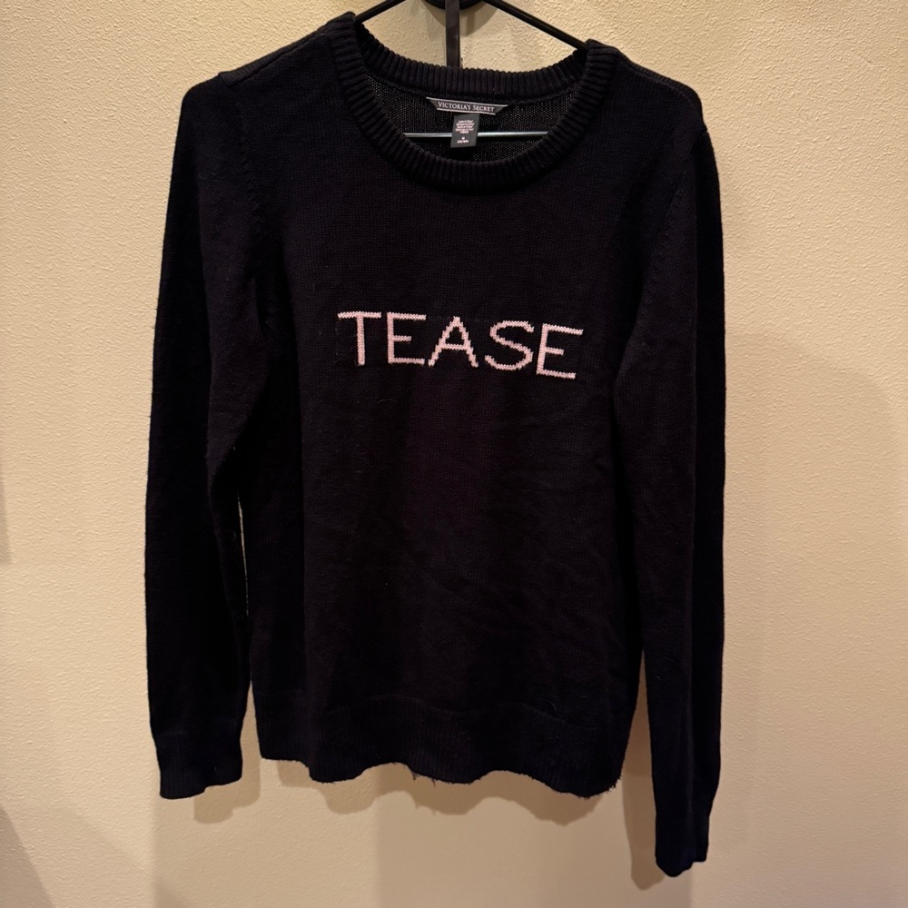 Victoria Secret Soft Cashmere Kiss Black Tease Sweater Size Med